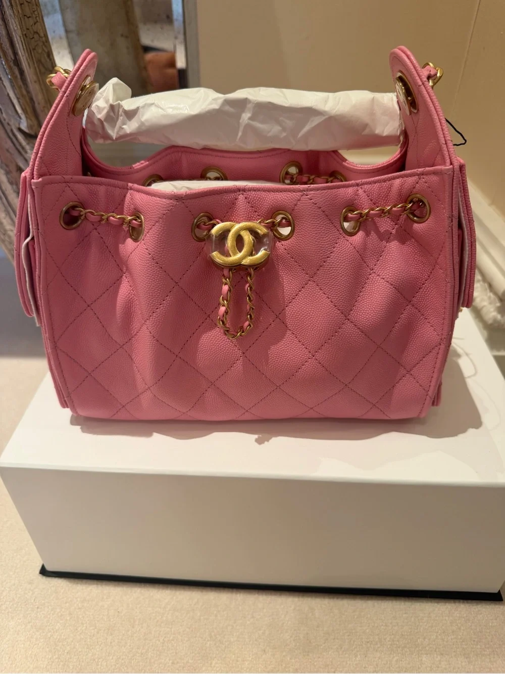 CHANEL mini 25 Pink Quilted Leather Shoulder Bag with Gold Hardware